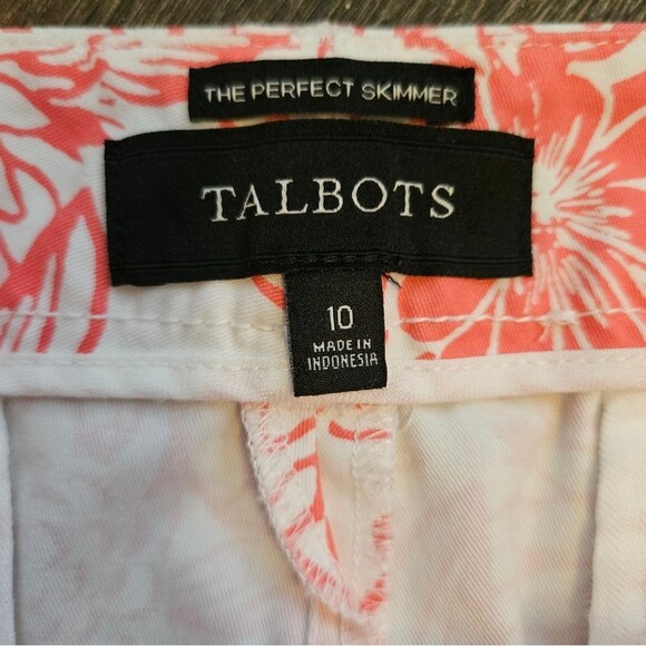 Talbots Womens Perfect Skimmer Cropped Capri Pants Sz 10 Floral Print Pink White - Picture 3 of 9